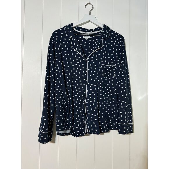 DKNY Women’s Pajama Set XXL Navy Polka Dot Notch Collar Top & Pants Sleepwear - Picture 2 of 9